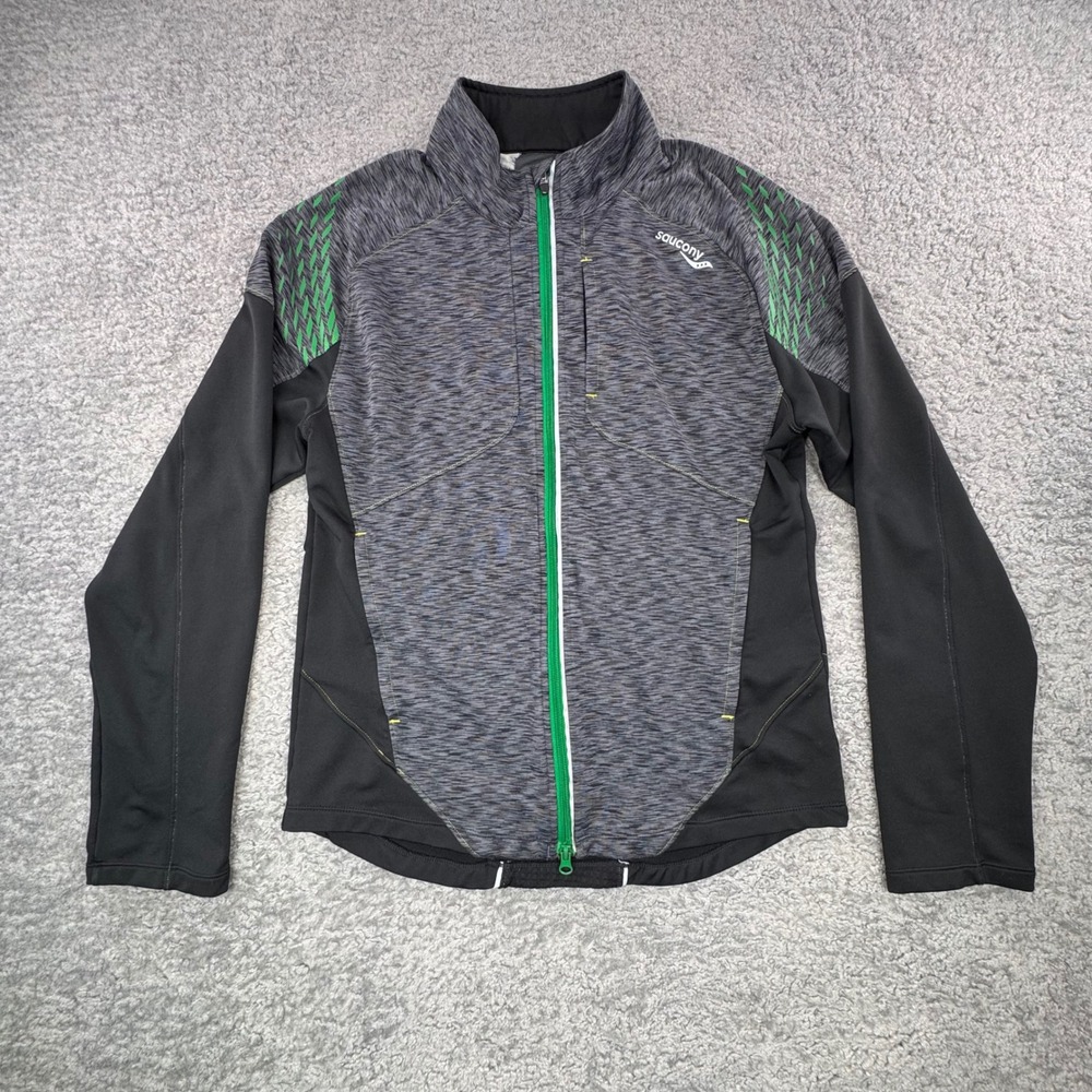 Saucony Men's Kinvara Nomad Jacket Full Zip Running Grey Black Green Space Dye S